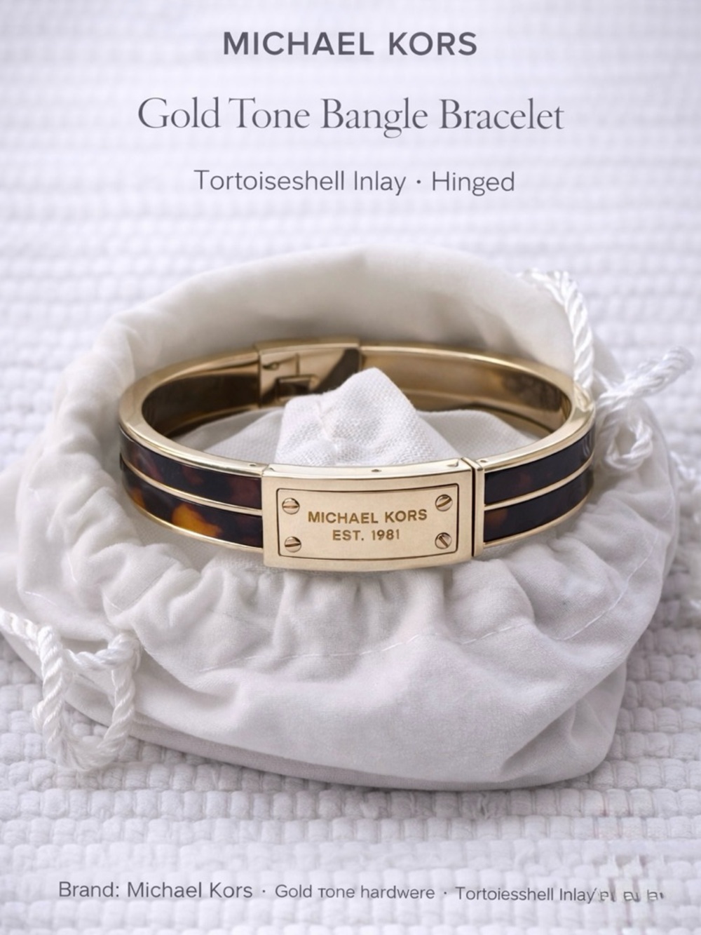 Michael Kors Gold Tone Bangle Bracelet Tortoiseshell Inlay Hinged